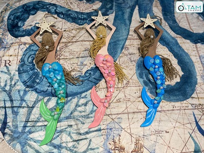 Mô hình Nàng tiên cá Handmade vỏ sò ốc [Bằng gỗ - 3 màu] KT53x14cm MOHINH-PCB-02